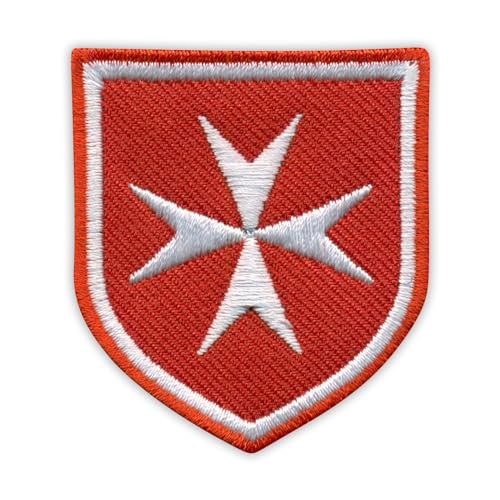 Patchion - Malteserkreuz - Schild mit Doppelkante Premium - Aufnäher / Abzeichen / Emblem (1 Stück, Rot, Kreuz, Traditionell, Embroidered Patch) von Patchion