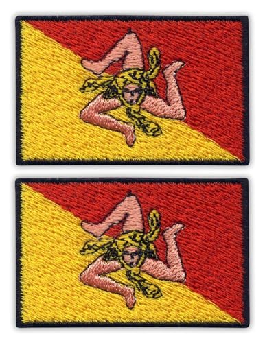 Patchion: Set mit zwei bestickten Aufnähern, Flagge Siziliens, bestickt, Rechteckig, Embroidered Patch Patchion: Set mit zwei bestickten Aufnähern, Flagge Siziliens, bestickt, Rechteckig, Embroidered Patch von Patchion
