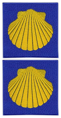 Patchion: Set mit zwei gelben Muscheln – Symbol des Jakobsweges – quadratische, bestickte Aufnäher zum Aufnähen Patchion: Set mit zwei gelben Muscheln – Symbol des Jakobsweges – quadratische, bestickte Aufnäher zum Aufnähen von Patchion