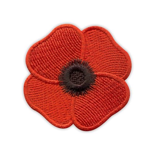Rote Mohnblume – Symbol der Erinnerung an den Ersten Weltkrieg – selbstklebende Rückseite – bestickter Aufnäher/Abzeichen/Emblem von Patchion