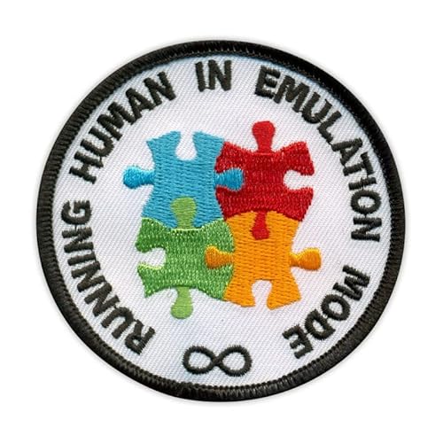 Running Human in Emulation Mode - Asperger/Autismus - Colourful Puzzles - Sew on/Iron on - 3.2 inches (8.2 cm) Circle/Round Embroidered Patch/Badge/Emblem von Patchion