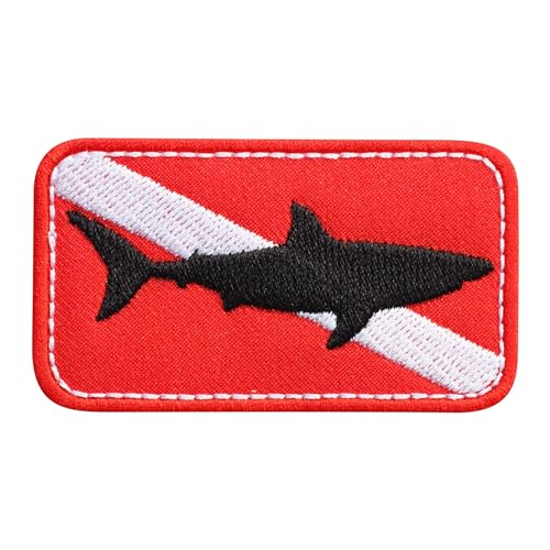 Schwarzer Hai auf Tauchen Flagge – für Haifischliebhaber – Aufnäher – bestickter Aufnäher / Abzeichen / Emblem von Patchion