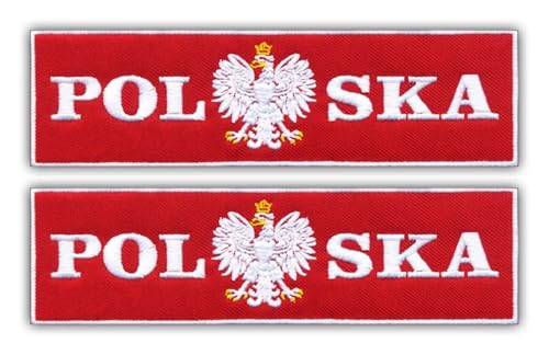 Set mit 2 Aufnähern, Polen + Emblem/Polska, zum Aufbügeln auf der Rückseite, bestickt von Patchion