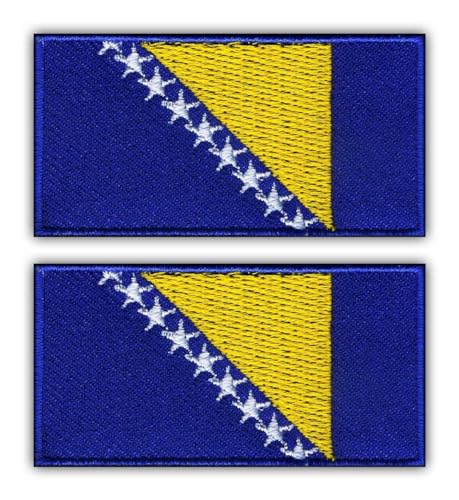 Set mit 2 Stück – Flagge von Bosnien und Herzegowina – Schwarz VeIcro/Klettverschluss-Rückseite – gestickter Aufnäher/Abzeichen/Emblem von Patchion