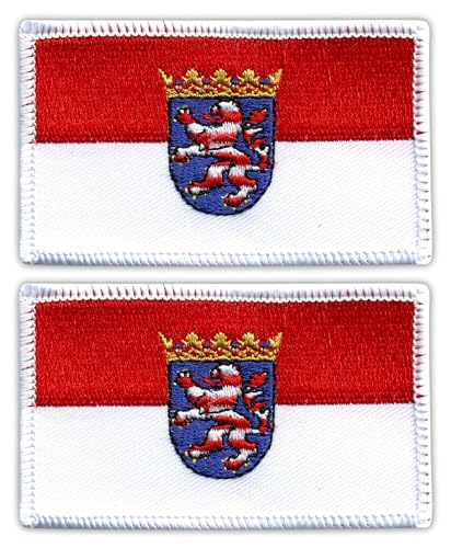 Set mit 2 Stück – Flagge von Hessen – Schwarz VeIcro/Klettverschluss-Rückseite – gestickter Aufnäher/Abzeichen/Emblem von Patchion