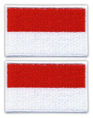Set mit 2 Stück – Flagge von Indonesien – zum Aufbügeln auf der Rückseite – bestickter Aufnäher/Abzeichen/Emblem von Patchion