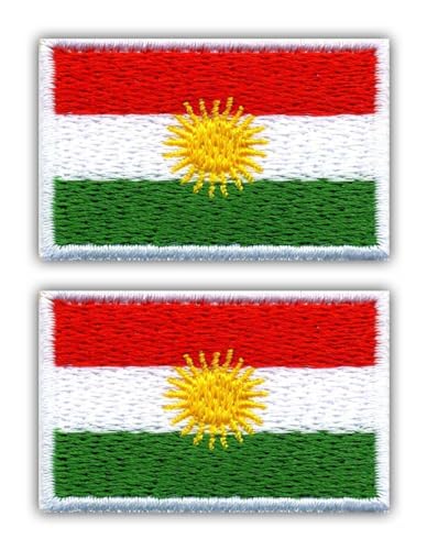 Set mit 2 Stück – Flagge von Kurdistan – Schwarz VeIcro/Klettverschluss-Rückseite – bestickter Aufnäher/Abzeichen/Emblem von Patchion
