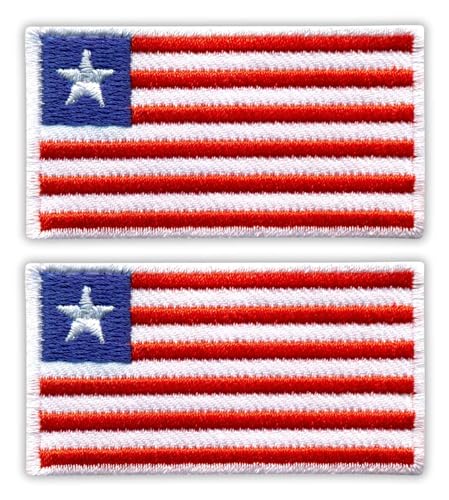 Set mit 2 Stück – Flagge von Liberia – 6,3 cm – Schwarz – VeIcro/Klettverschluss-Rückseite – Bestickter Aufnäher/Abzeichen/Emblem von Patchion