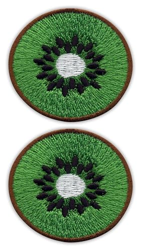 Set mit 2 Stück – Scheibe Kiwi – Grüne und gesunde Früchte – zum Aufbügeln auf der Rückseite – bestickter Aufnäher/Abzeichen/Emblem von Patchion