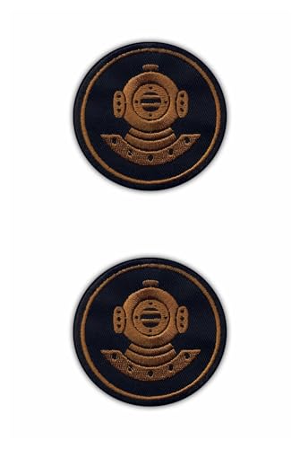 Set mit 2 Stück – Taucher – brauner Faden – schwarzes VeIcro/Klettverschluss-Rückseite – bestickter Aufnäher/Abzeichen/Emblem von Patchion