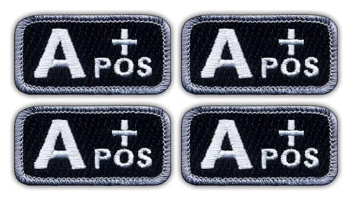 Set mit 4 – Bluttyp A "Pose" schwarz/weiß – schwarzes VeIcro/Klettverschluss-Rückseite – bestickter Aufnäher/Abzeichen/Emblem von Patchion