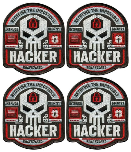 Set mit 4 – Hacker – Redefine The Impossible – Bügeln/Heißsiegel-Rückseite – bestickter Aufnäher/Abzeichen/Emblem Set mit 4 – Hacker – Redefine The Impossible – Bügeln/Heißsiegel-Rückseite – bestickter Aufnäher/Abzeichen/Emblem von Patchion