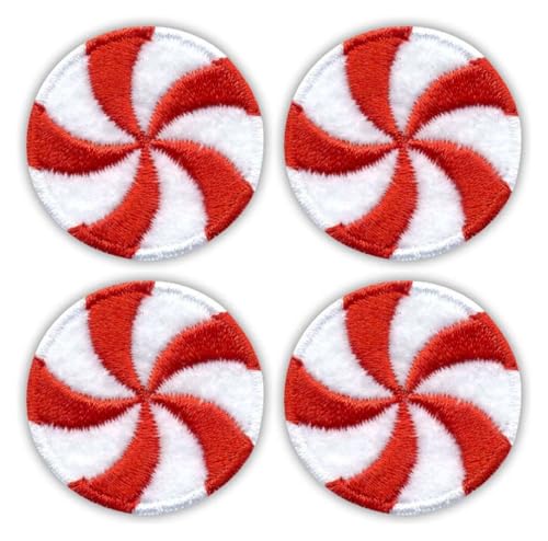 Set mit 4 – Pfefferminzbonbons – Weiß und Rot – Bügeln/Heißsiegelrückseite – bestickter Aufnäher/Abzeichen/Emblem Set mit 4 – Pfefferminzbonbons – Weiß und Rot – Bügeln/Heißsiegelrückseite – bestickter Aufnäher/Abzeichen/Emblem von Patchion