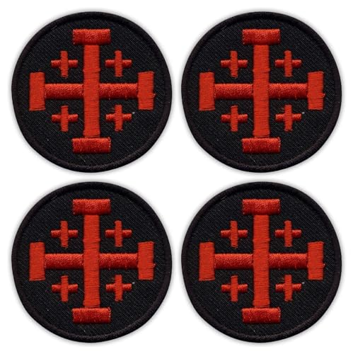 Set mit vier – Jerusalem-Kreuz – Schwarz und Rot – zum Aufnähen – bestickter Aufnäher/Abzeichen/Emblem von Patchion
