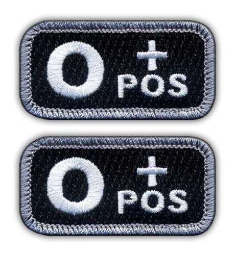 Set mit zwei – Bluttyp 0 "POS Schwarz/Weiß – schwarzes VeIcro/Klettverschlussrückseite – bestickter Aufnäher/Abzeichen/Emblem Set mit zwei – Bluttyp 0 "POS Schwarz/Weiß – schwarzes VeIcro/Klettverschlussrückseite – bestickter Aufnäher/Abzeichen/Emblem von Patchion