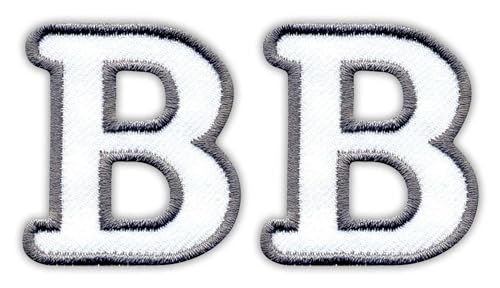 Set mit zwei – Buchstabe B – weiß – zum Aufbügeln auf der Rückseite – bestickter Aufnäher/Abzeichen/Emblem von Patchion
