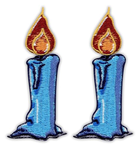 Set mit zwei Chanukka-Kerzen, zum Aufbügeln, Heißsiegelrückseite, bestickter Aufnäher, Abzeichen/Emblem von Patchion