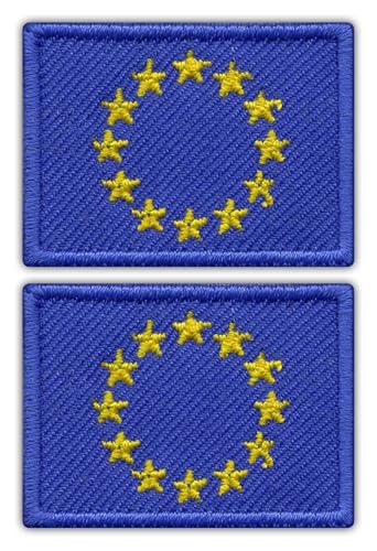 Set mit zwei – Flagge der Europäischen Union (Kragen) – zum Aufbügeln auf der Rückseite – bestickter Aufnäher/Abzeichen/Emblem von Patchion