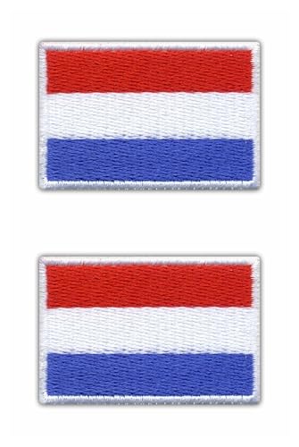 Set mit zwei – Flagge der Niederlande – schwarzer VeIcro/Klettverschluss-Rückseite – bestickter Aufnäher/Abzeichen/Emblem von Patchion