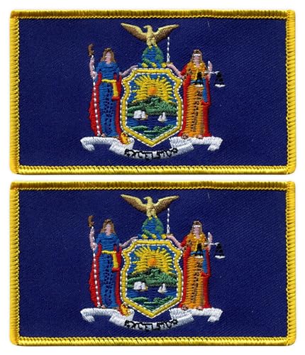 Set mit zwei – Flagge von New York – zum Aufbügeln auf der Rückseite – bestickter Aufnäher/Abzeichen/Emblem von Patchion