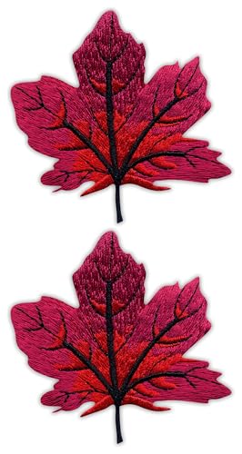 Set mit zwei – Herbst rotes Ahornblatt – groß – zum Aufbügeln auf der Rückseite – bestickter Aufnäher/Abzeichen/Emblem Set mit zwei – Herbst rotes Ahornblatt – groß – zum Aufbügeln auf der Rückseite – bestickter Aufnäher/Abzeichen/Emblem von Patchion