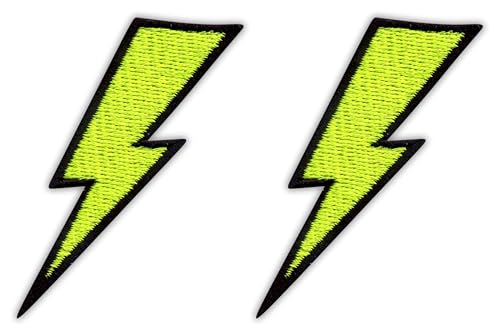 Set mit zwei – Lightning – Donner – Flashy Green – zum Aufbügeln auf der Rückseite – bestickter Aufnäher/Abzeichen/Emblem von Patchion