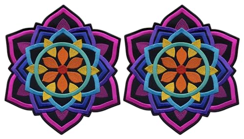 Set mit zwei – Mandala – Schwarz Big 20,3 cm – Rückenaufnäher – zum Aufnähen – bestickter Aufnäher/Abzeichen/Emblem von Patchion