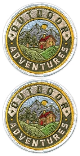 Set mit zwei Outdoor-Abenteuern, 8 cm, weißer Rand, schwarzer VeIcro/Klettverschluss-Rückseite, bestickter Aufnäher/Abzeichen/Emblem von Patchion
