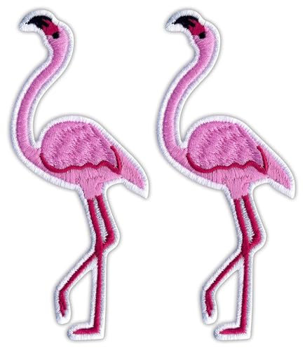 Set mit zwei – Pink Flamingo – Aufnäher – bestickter Aufnäher / Abzeichen / Emblem von Patchion