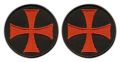 Set mit zwei – Templerkreuz – runder Aufnäher, schwarzer Hintergrund – zum Aufbügeln auf der Rückseite – bestickter Aufnäher/Abzeichen/Emblem Set mit zwei – Templerkreuz – runder Aufnäher, schwarzer Hintergrund – zum Aufbügeln auf der Rückseite – bestickter Aufnäher/Abzeichen/Emblem von Patchion