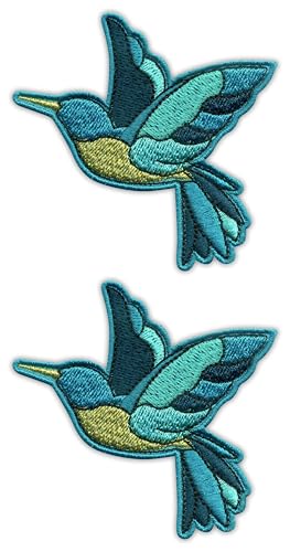 Set mit zwei – Vogel – Kolibri rechts – Aufbügel/Heißsiegelrückseite – bestickter Aufnäher/Abzeichen/Emblem von Patchion