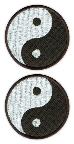 Set mit zwei – Yin Yang mit schwarzem Rand – schwarzes VeIcro/Klettverschluss-Rückseite – bestickter Aufnäher/Abzeichen/Emblem Set mit zwei – Yin Yang mit schwarzem Rand – schwarzes VeIcro/Klettverschluss-Rückseite – bestickter Aufnäher/Abzeichen/Emblem von Patchion