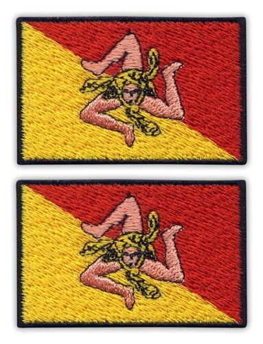 Patchion: Set mit zwei bestickten Aufnähern, Flagge Siziliens, bestickt, Rechteckig, Embroidered Patch Patchion: Set mit zwei bestickten Aufnähern, Flagge Siziliens, bestickt, Rechteckig, Embroidered Patch von Patchion