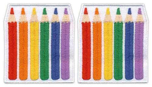 Set mit zwei bunten Bleistiften zum Aufnähen – bestickter Aufnäher/Abzeichen/Emblem von Patchion