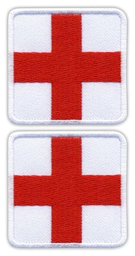 Set mit zwei – rotes Medic Kreuz auf weißem Hintergrund – quadratisch – zum Aufnähen – bestickter Aufnäher/Abzeichen/Emblem Set mit zwei – rotes Medic Kreuz auf weißem Hintergrund – quadratisch – zum Aufnähen – bestickter Aufnäher/Abzeichen/Emblem von Patchion
