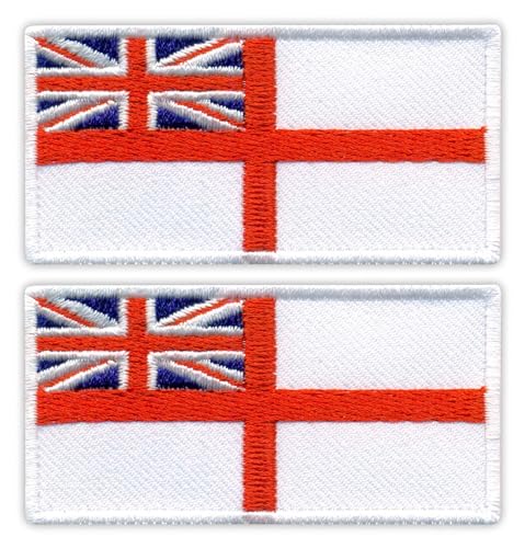 Set mit zwei weißen Flaggen – Royal Navy Flagge – zum Aufbügeln auf der Rückseite – bestickter Aufnäher/Abzeichen/Emblem von Patchion