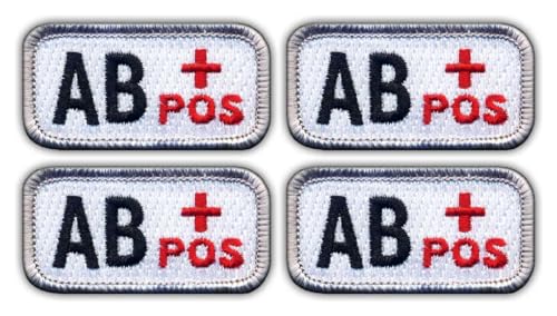 Set von 4 – Blood Type AB "Pos" weiß/rot – zum Aufnähen – bestickter Aufnäher/Abzeichen/Emblem Set von 4 – Blood Type AB "Pos" weiß/rot – zum Aufnähen – bestickter Aufnäher/Abzeichen/Emblem von Patchion