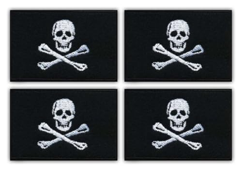 Set von vier – Flagge der Piraten – Jolly Roger – Aufnäher – bestickter Aufnäher / Abzeichen / Emblem von Patchion