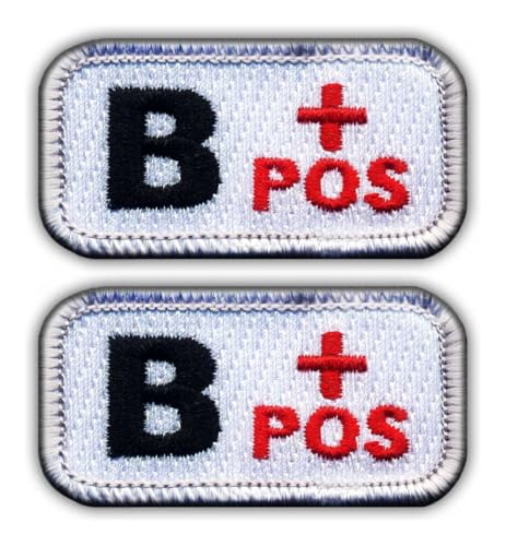 Set von zwei – Blood Type B Pos weiß/rot – zum Aufnähen – bestickter Aufnäher/Abzeichen/Emblem Set von zwei – Blood Type B Pos weiß/rot – zum Aufnähen – bestickter Aufnäher/Abzeichen/Emblem von Patchion