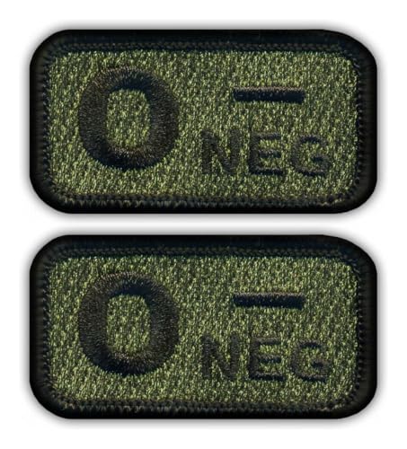 Set von zwei – Blutgruppe 0 "Neg" Olive-drab – Aufnäher – bestickt Set von zwei – Blutgruppe 0 "Neg" Olive-drab – Aufnäher – bestickt von Patchion