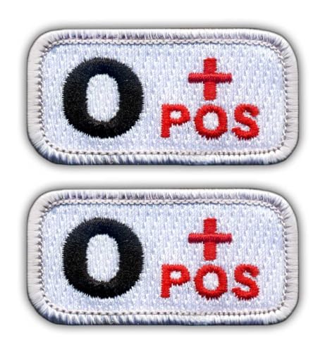 Set von zwei – Blutgruppe 0 "pos" weiß/rot – Aufnäher – bestickt von Patchion