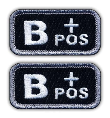 Set von zwei – Blutgruppe B "POS" schwarz/weiß – schwarz VeIcro/Klettverschluss-Rückseite – bestickter Aufnäher/Abzeichen/Emblem Set von zwei – Blutgruppe B "POS" schwarz/weiß – schwarz VeIcro/Klettverschluss-Rückseite – bestickter Aufnäher/Abzeichen/Emblem von Patchion