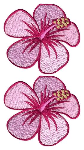 Set von zwei – Hibiskusblüte – Rosa – Aufnähen – Bestickter Aufnäher/Abzeichen/Emblem von Patchion