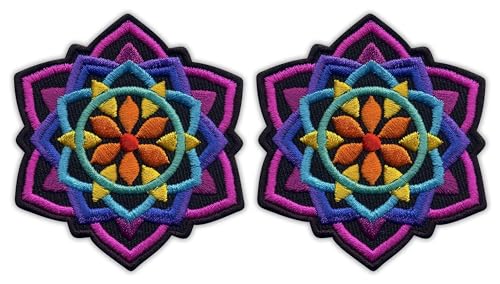Set von zwei – Mandala – Schwarz Small 7,6 cm – Aufnäher – bestickt Patch/Abzeichen/Emblem von Patchion