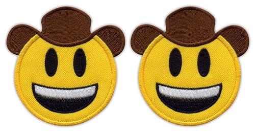 Set von zwei – lächelnden Cowboy in Hut – klein – schwarz VeIcro/Klettverschluss-Rückseite – bestickt Patch/Abzeichen/Emblem von Patchion