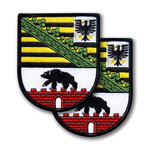 Wappen Sachsen-Anhalt - Deutschland - 2er Set - Bestickter Aufnäher / Abzeichen / Emblem - 6,9 x 7,9 cm (6,8 x 8,0 cm) - zum Aufbügeln / Aufnähen von Patchion