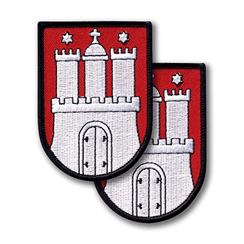 Wappen von Hamburg - 5,8 x 7,9 cm (5,8 x 8,0 cm) - 2er-Set - bestickter Aufnäher/Badge/Emblem - VeIcro/Klettverschluss von Patchion