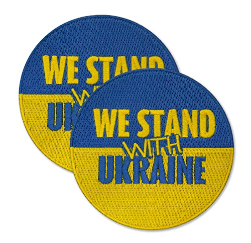 We Stand with Ukraine - Round Embroidered Patch/Badge/Emblem - Blue and Yellow Flag - Iron on/Sew on - 3.5" (9cm) in Diameter von Patchion