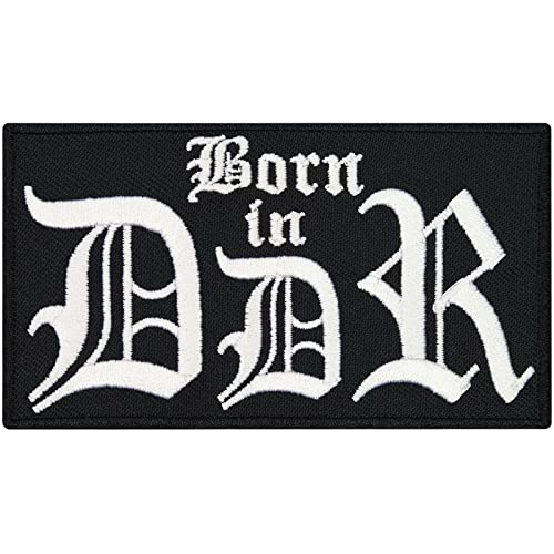 PATCHES Aufnäher Born in DDR Alt Deutsch Biker & Heavy Metal Anarchy lustige witzige Sprüche Deutschland DIY Aufbügler Motorrad Abzeichen zum aufbügeln Aufkleber Applikation Iron on Patch 90x50mm von Patchking