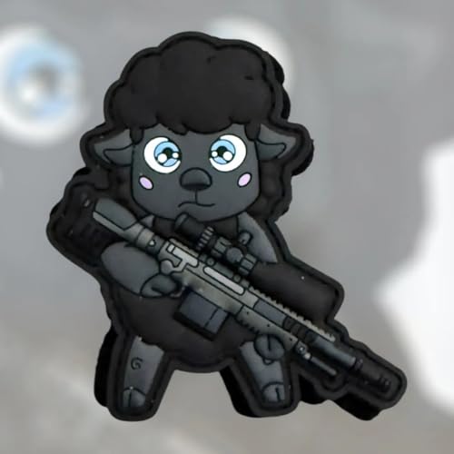 schwarzes Scha(r) f Schütze Shooter Patch – Lustiges Schaf mit Scharfschützen-Design – Taktischer PVC Klett Aufnäher für Rucksack, Jacke, Ausrüstung von Patchlab
